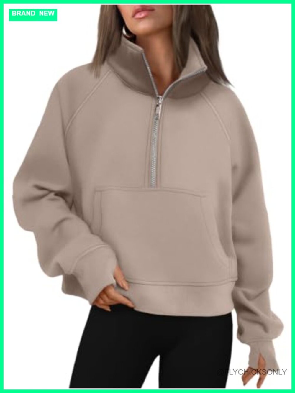 Womens Half Zip Fleece Pullover Sweatshirt Thumb Holes Kangaroo Pocket